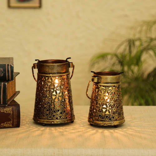 Multicolor Metal Table Candle Holder Set of 2