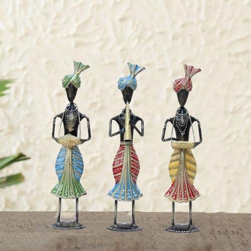Multicolor Wrought Iron Sardar Human Figurine Set Of 3