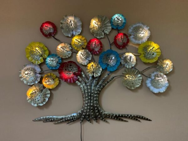 Multi Color Antique Design Metal Tree Wall Art With Led Back Light