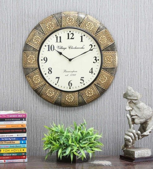 Brown Brass Round Antique Analog Wall Clock