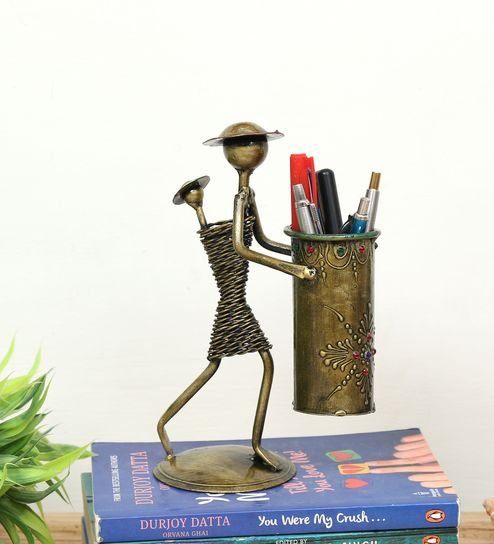 Brown Wrought Iron Human Figurine Pen Holder
