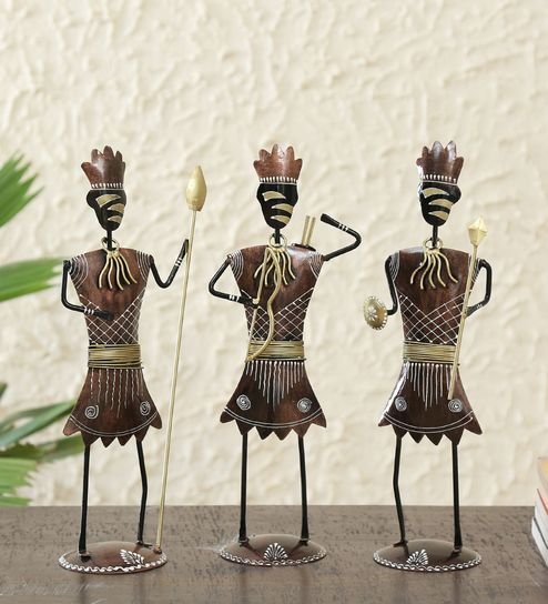 Brown Wrought Iron Human Figurine Showpieces Set Of 3