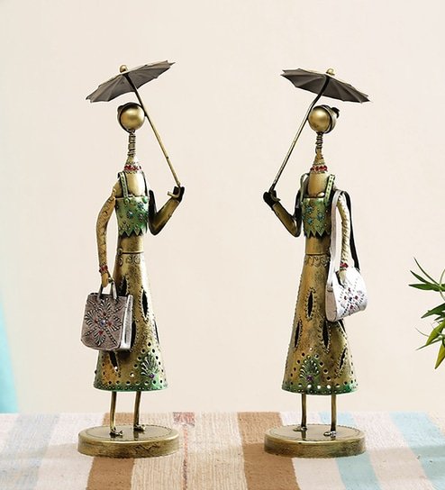 Multicolor Working Lady with Umbrella Set Of 2