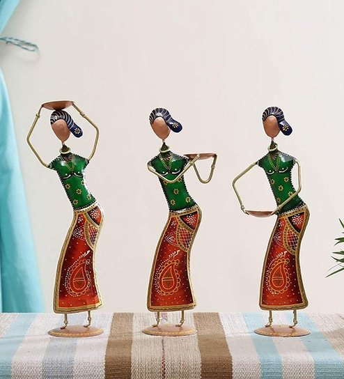 Multicolour Iron LADY Working Poses Set of 3 Figurine