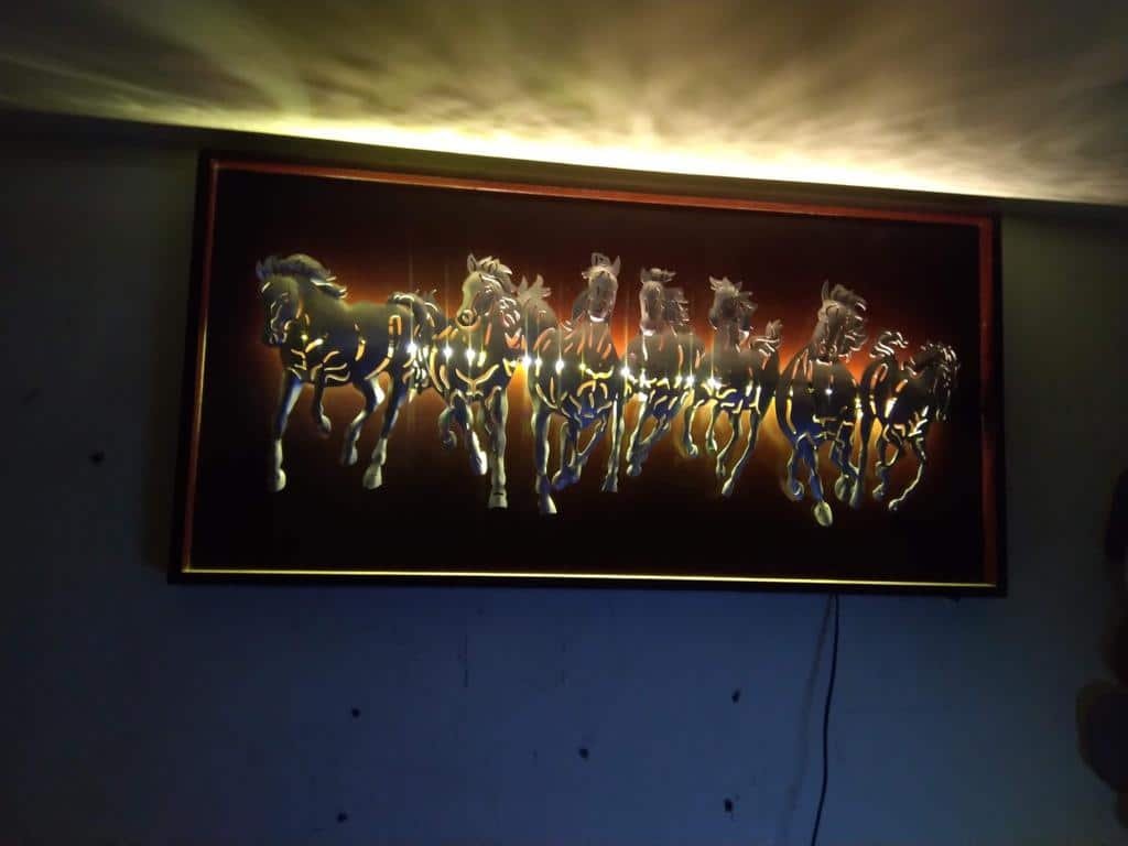 3D Horse Metal Wall Artefacts With Led Light Black Board
