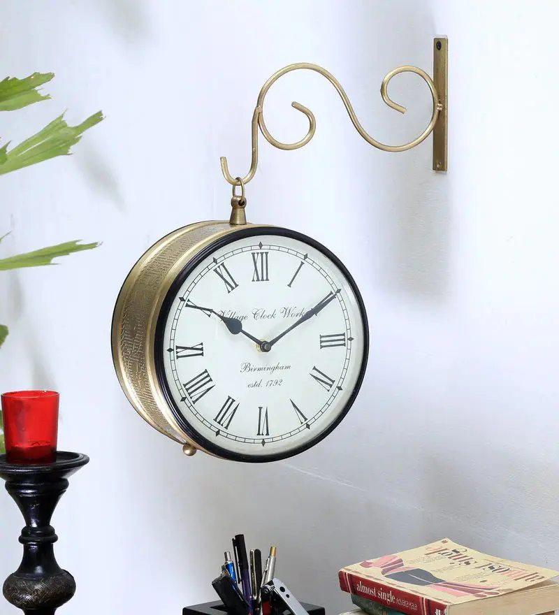 Brass Finish Iron Double Sided Wall Clock