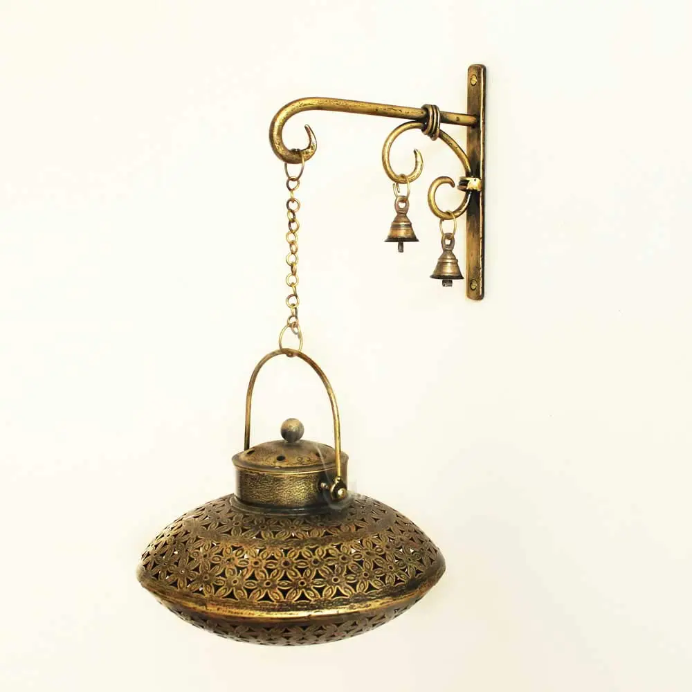 Wall Decor And Table Decor Degchi Dhoop Pot candle Holder with Bell Art Hanger