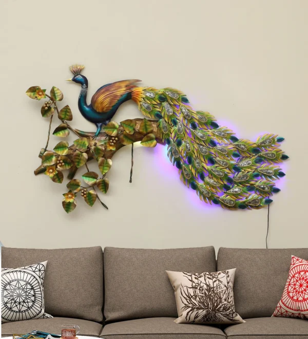 Multicolor-Iron-Exclusive-Peacock-Wall-Art-With-LED