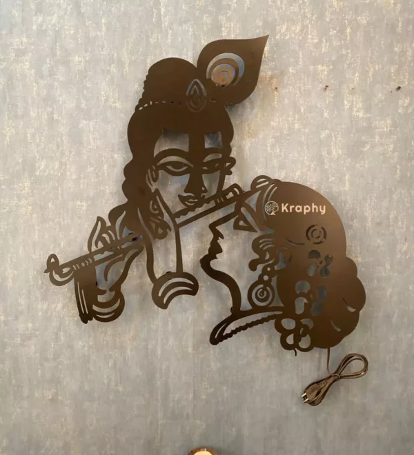 Brown Iron Radha Krishna Wall Art by kraphy