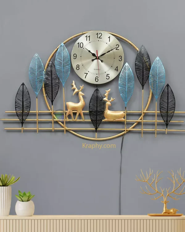Two Deer Multicolor Metal Wall Clock Art